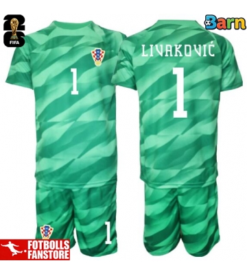 Kroatien Dominik Livakovic #1 Målvakt Bortatröja Barn VM 2026 Kortärmad (+ Korta byxor)